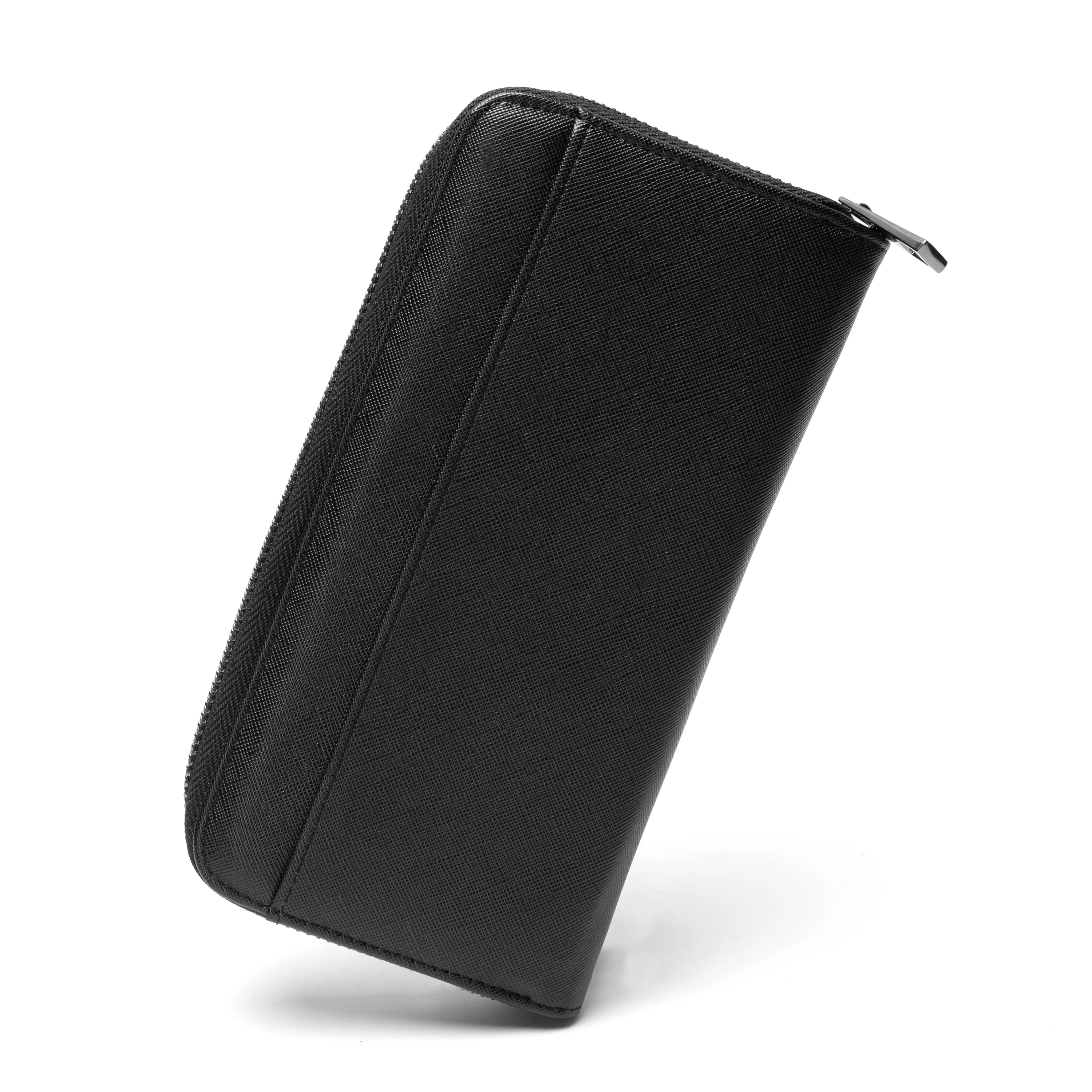 Wholesale Custom Vintage Genuine Leather Clutch Long Wallet with Zipper Closure RFID Feature for Travel Card Storage