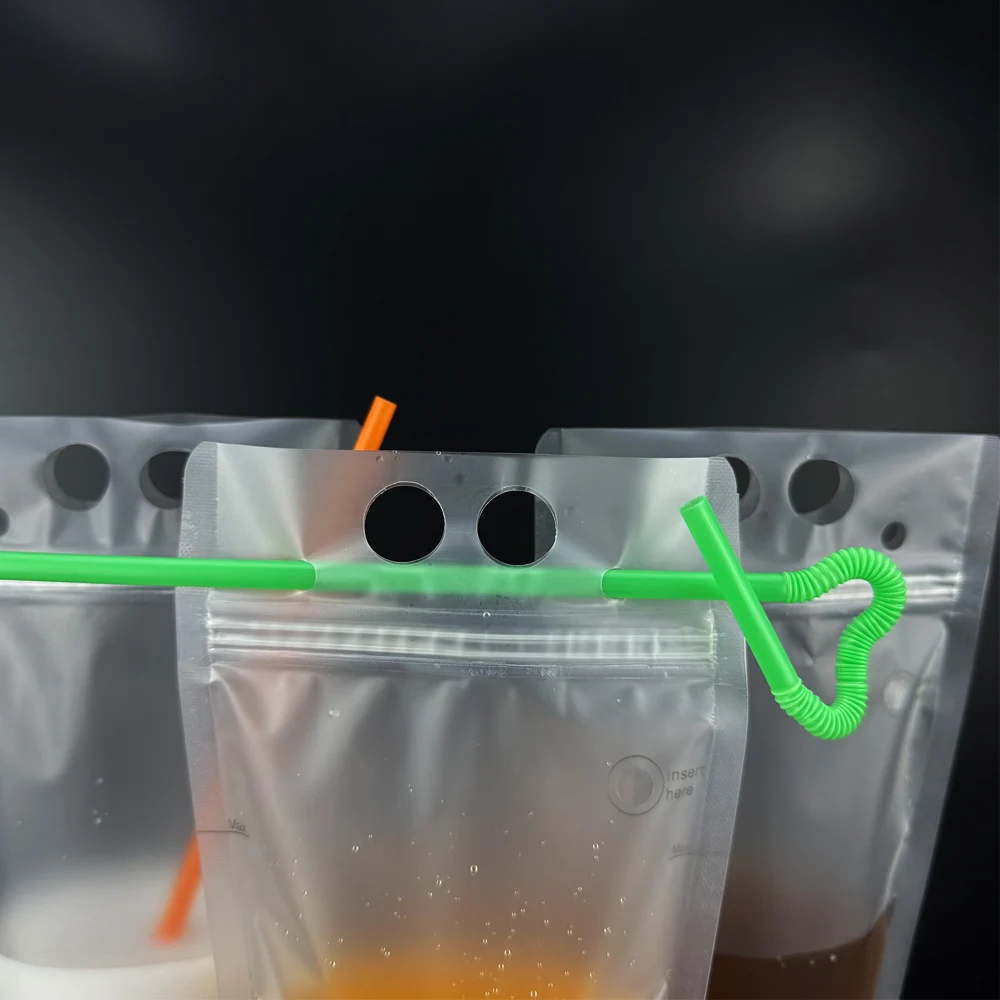 500ml high quality custom personalise plastic double zipper stand up drink juice pouch bag with punchable straw hole