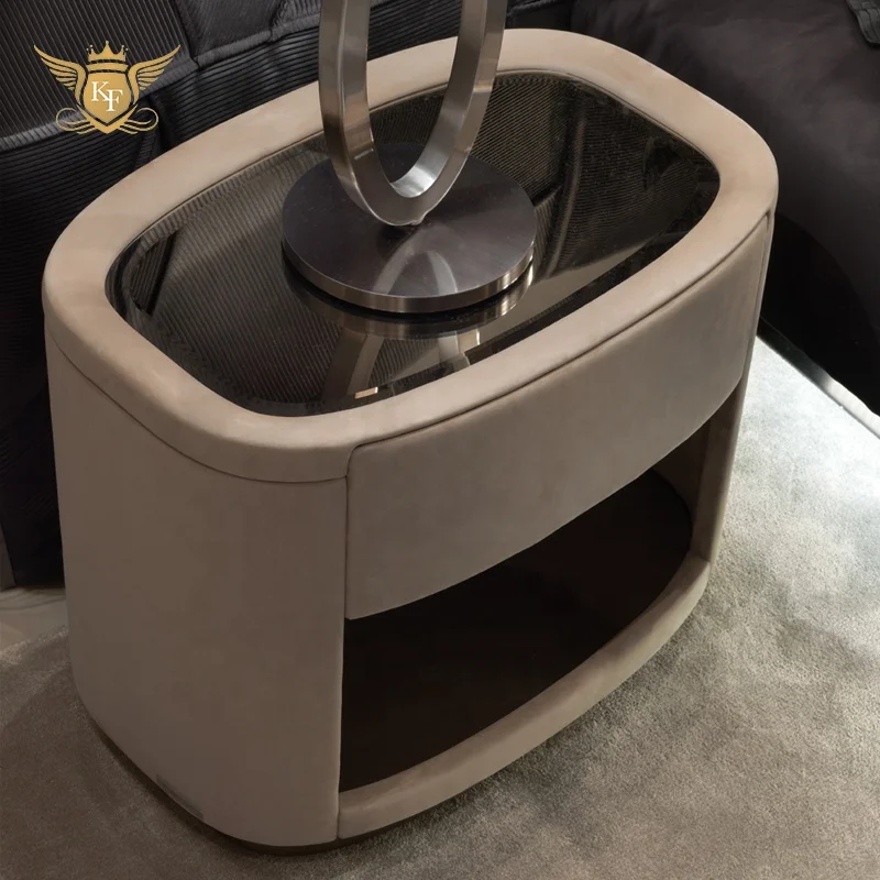 KF Casa contemporary bedroom furniture leather bedside table night stand with drawer solid wood top bedside table nightstand