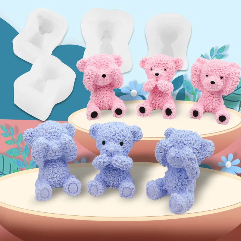 Factory 3D DIY Handmade Cute Bear Ice Ball Cube Candle Mousse Cake Silicone Mold