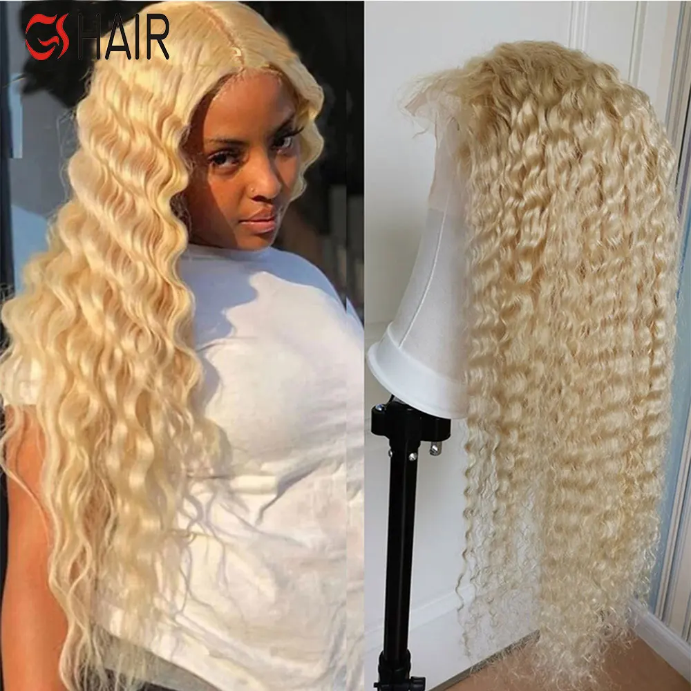 Hot Sale full lace deepwave 613 wig,613 full 34 inch 1b/613 lace front wig human hair,indian human kinky curly virgin hair wig