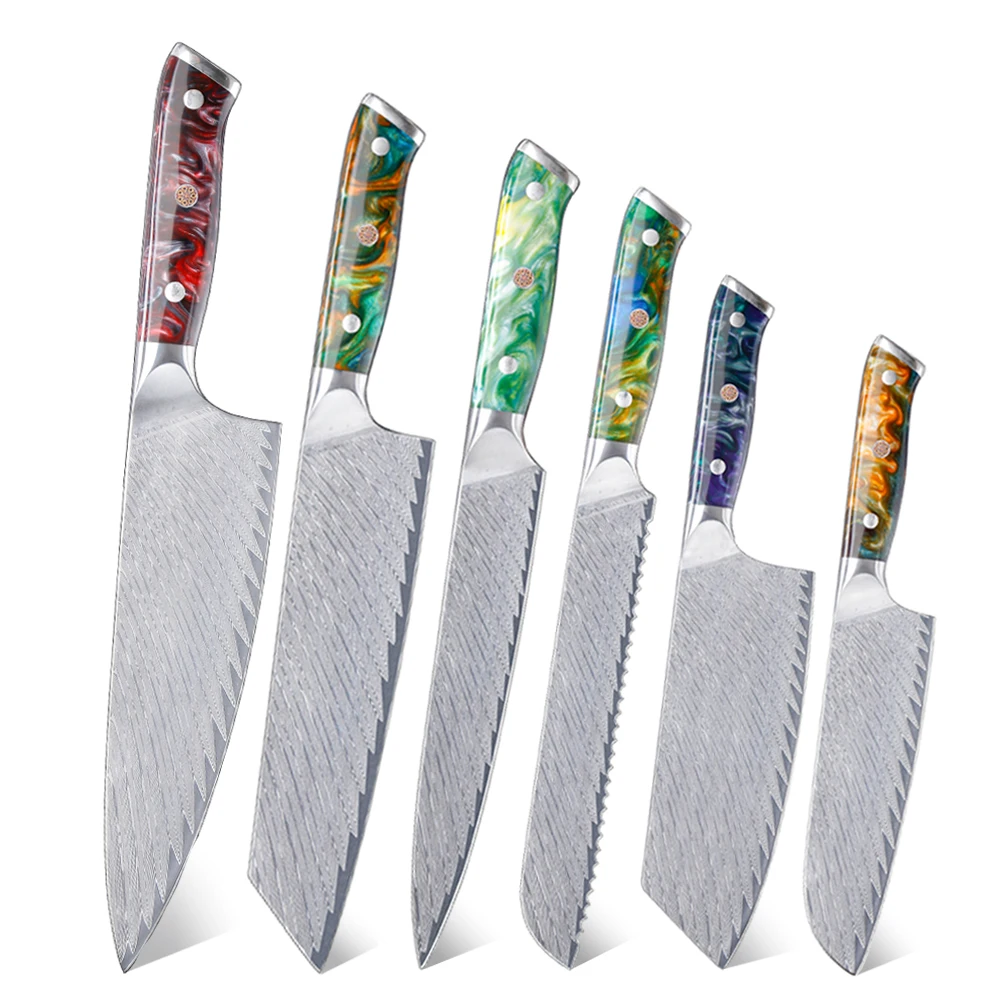 Factory Price New Style  VG10 Damascus steel Chef Knife Set High Quality Resin Handle Customized Knife Set