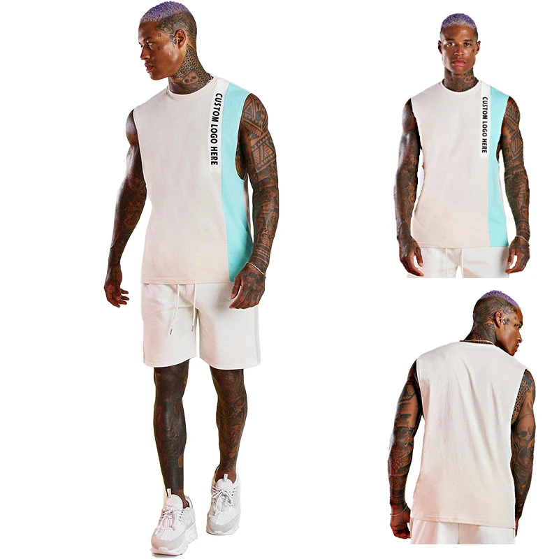 Men Gym Muscle Sleeveless Shirt Male Vest Tank Tops Bodybuilding Clothing 100% Cotton with Custom Logo Tank Top Print Pattern