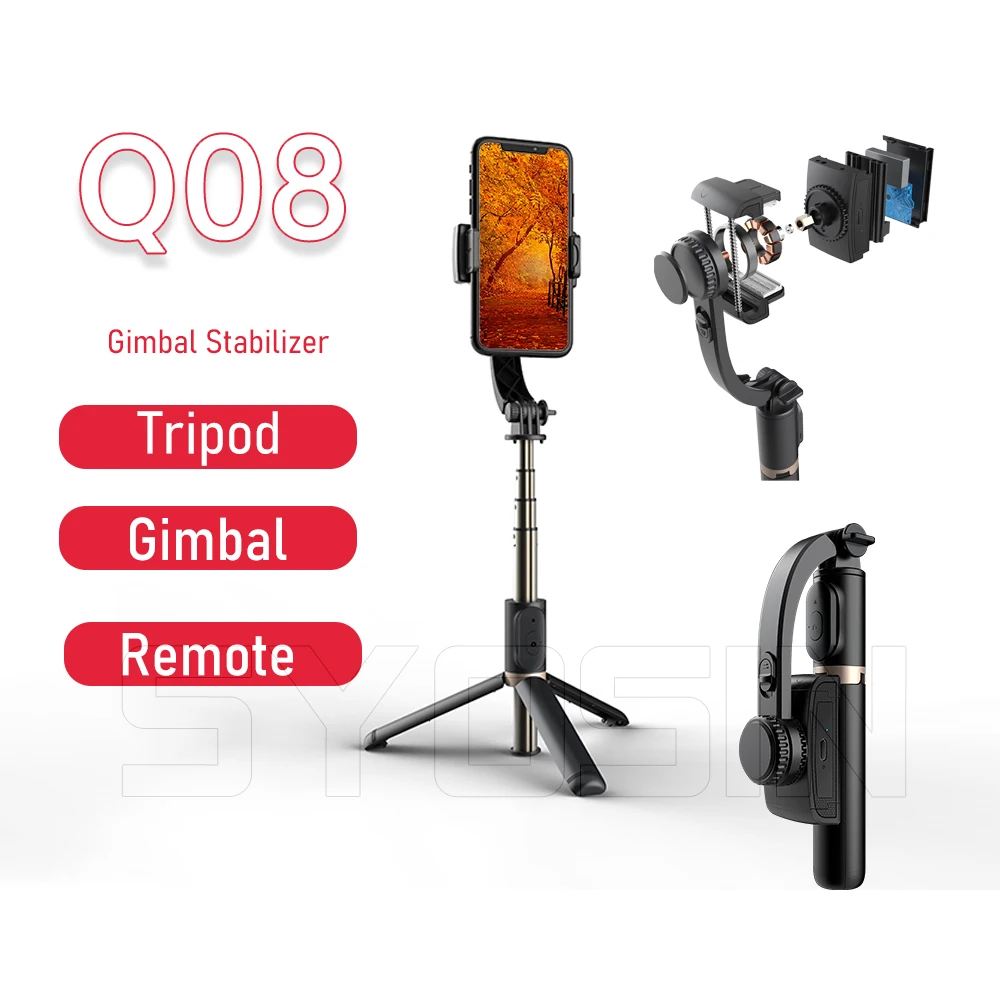 Syosin Q08 для карманных устройств телефонов шарнирный стабилизатор камеры GoPro 1 Ось стабильная палка селфи-палка штатив-Трипод с беспроводным пультом дистанционного управления защита от тряски