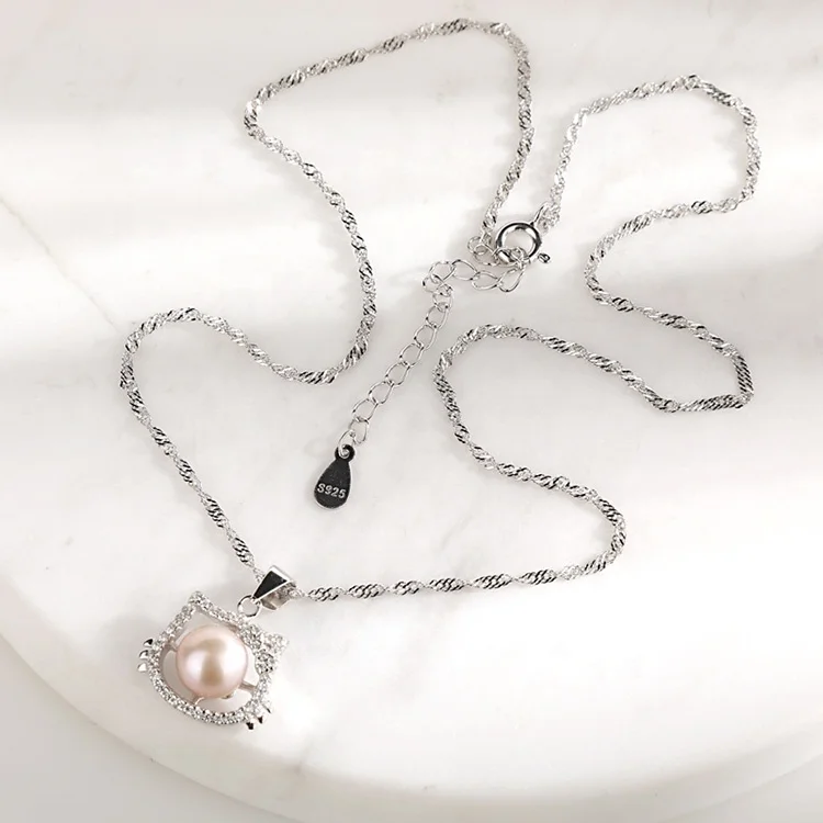 luxury high quality silver wedding hello kitty jewelry set fresh water pearl gemstone zircon necklace earrings ring jewelry sets