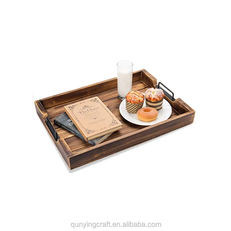 Оригинальный деревянный поднос с ручками, подающий поднос для завтрака, бамбуковый поднос для кровати