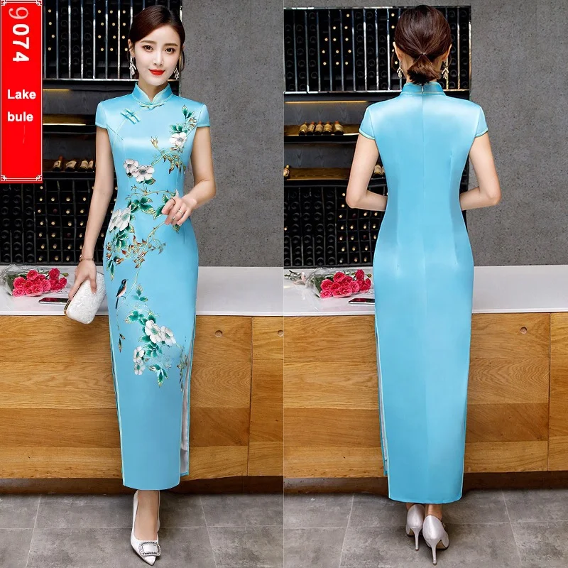 Оптовая продажа, китайский шелк Qipao 2020, новейшее сексуальное платье-Ципао с коротким рукавом для выпускного вечера для женщин