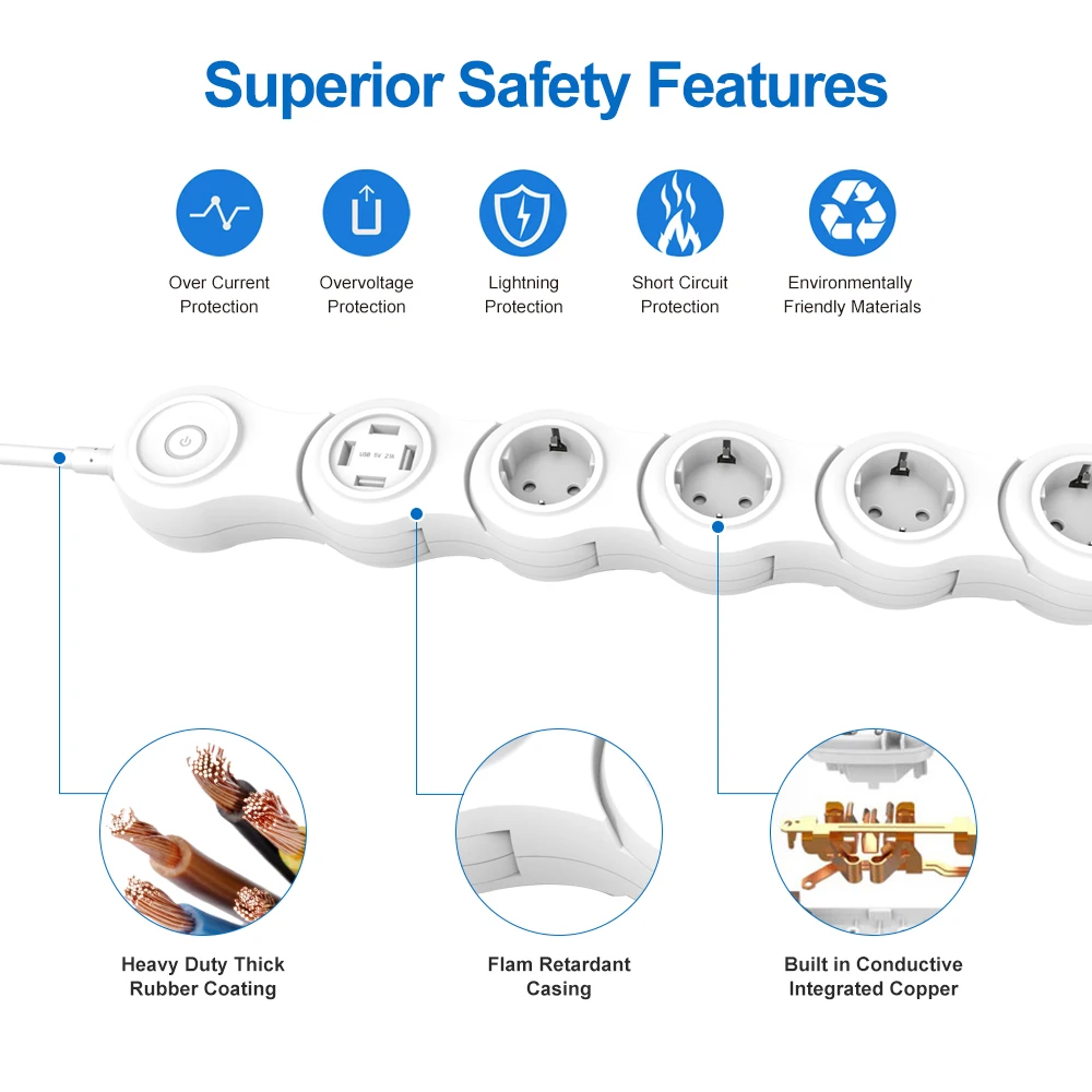 4 Outlets 4 USB Charging Ports Surge Protector Extension Socket Flexible Smart Power Strip