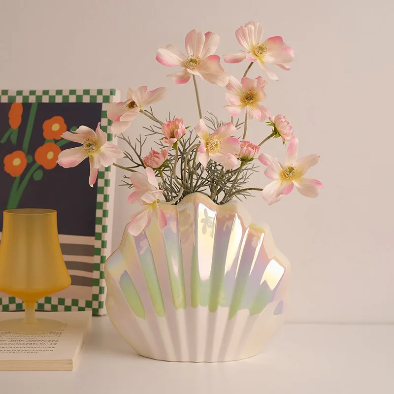 Modern Nordic creative shell galvanized ceramic design ceramic vase for living room home decoration and wedding decoration