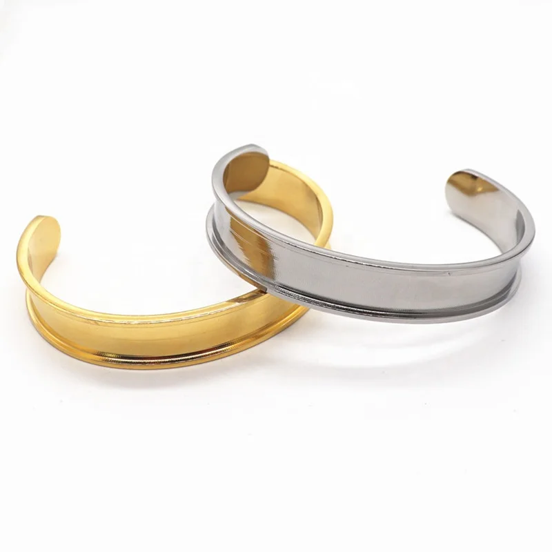 AJL Jewelry Wholesale Factory Price 12mm Wide Chunky Stainless Steel Cuff Bracelet Channel Blank Open Bangle for Inlay