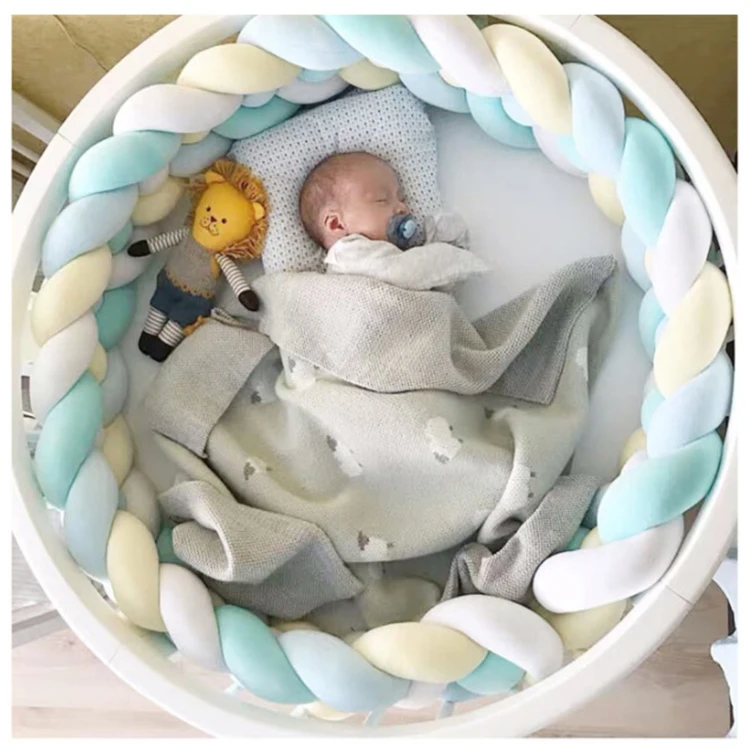 
Hot Selling Nordic Style Hand-Woven Four-Strand Knotted Crib Bumper Barrier Safety Surrounding Baby Bed Guardrail 
