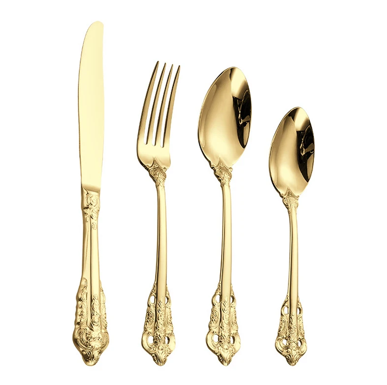 Factory Price Stainless Steel Luxury Kitchen Fork Spoon Knife Set Vintage Cutlery