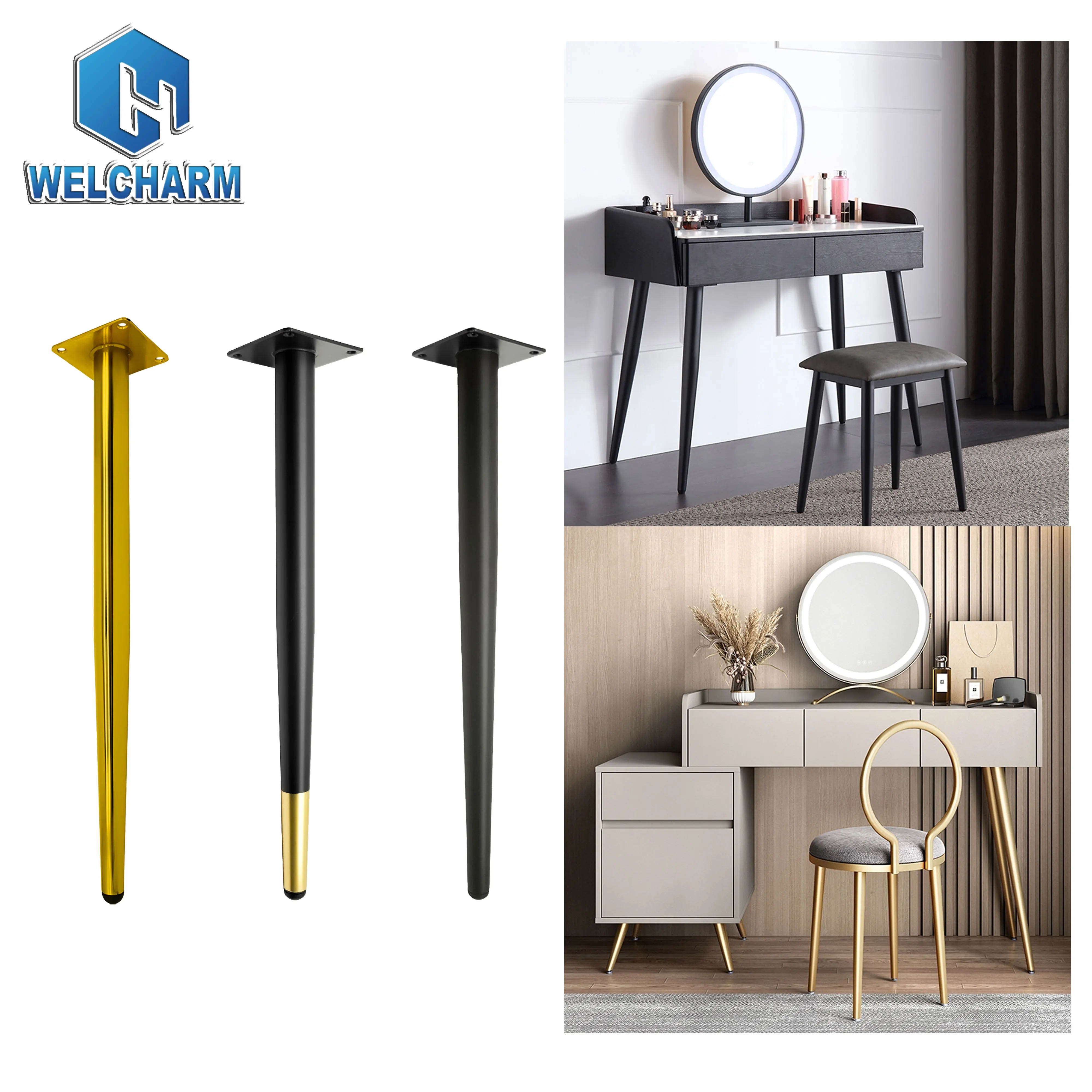 Modern Metal Furniture Cone Tube Table Straight Legs Gold Black Metal Sofa Legs for Tables