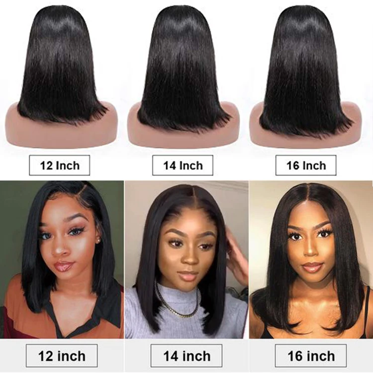 12 14 16 Inch Unprocessed Raw Natural Black Brazilian Short Straight Bob Wigs Human Hair Lace Front Peruvian Bob Lace Front Wig