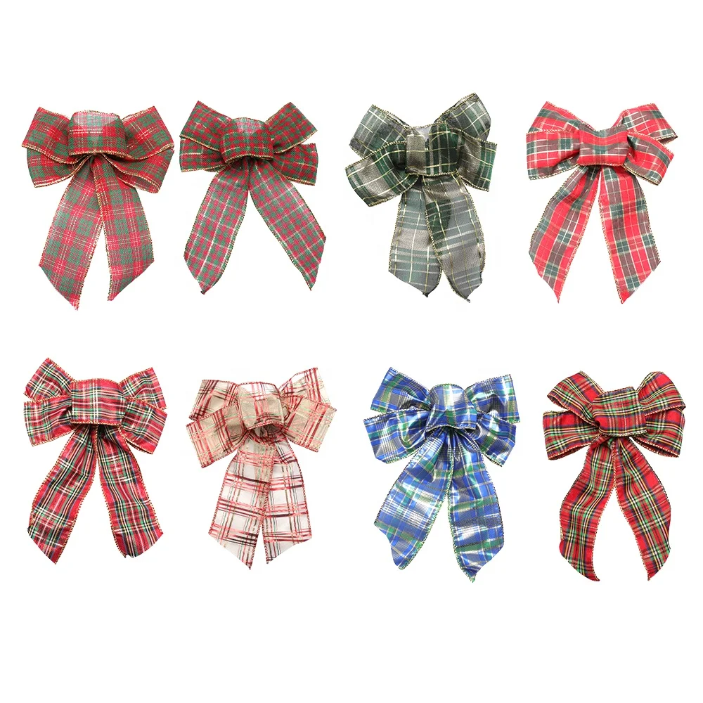 Проводной тканый бант из ленты в клетку, Рождественское украшение на заказ