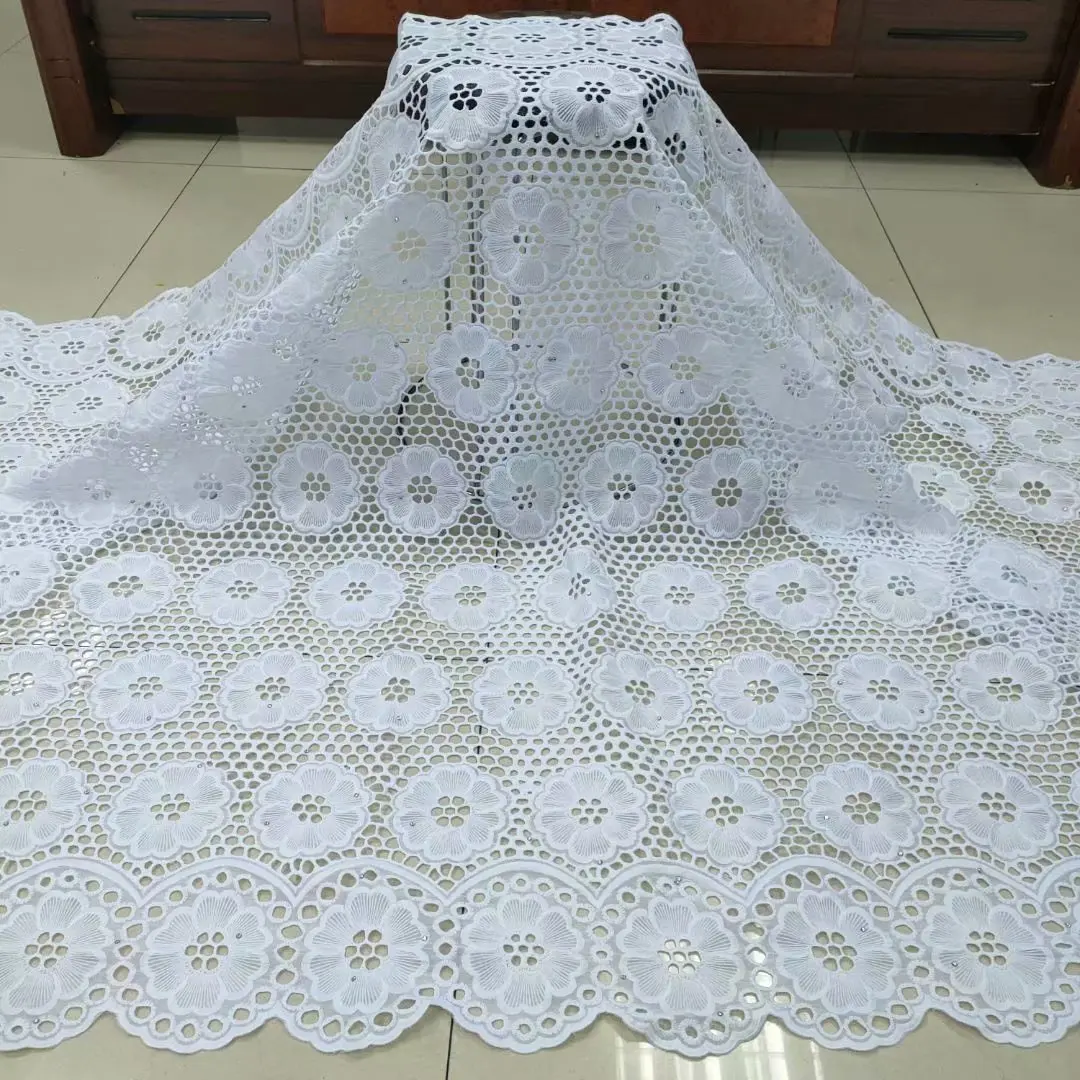 Hotsale high quality white swiss lace 100% cotton lace fabric african dry lace