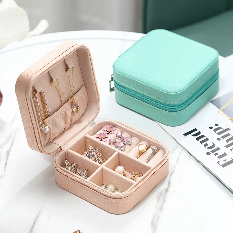 2022 New Design Portable Travel Mini Jewelry Box Leather Jewellery Ring Organizer Case Storage Gift Box Girls Women