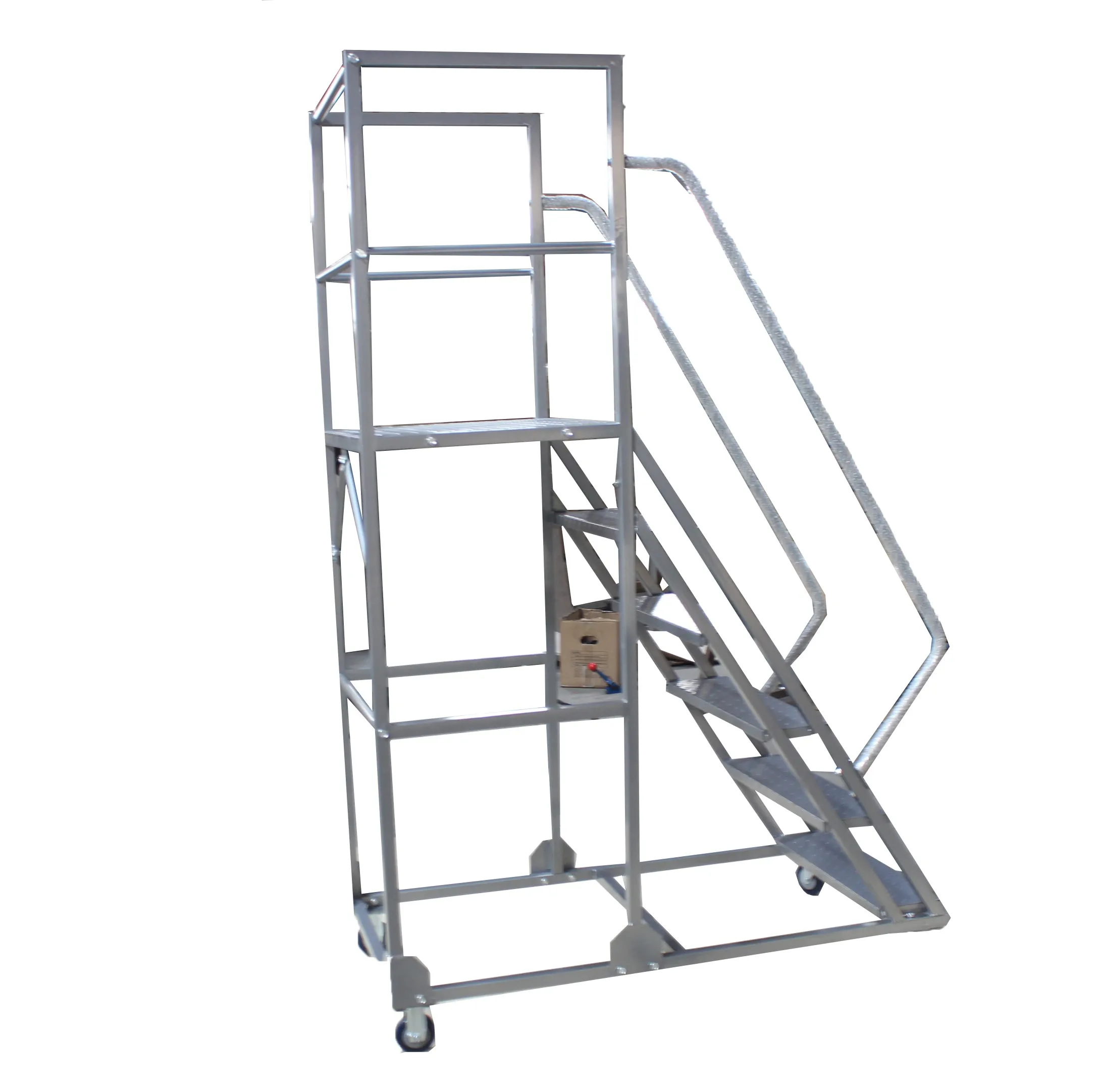 Industrial Warehouse Metal Folding Heavy Duty Rolling Platform Ladder With Wheels