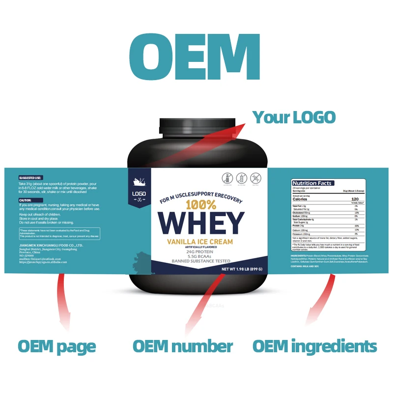 Oem Vanilla Ice Cream flavored High protein Exercise Weight Gain Muscle Supplement Powder