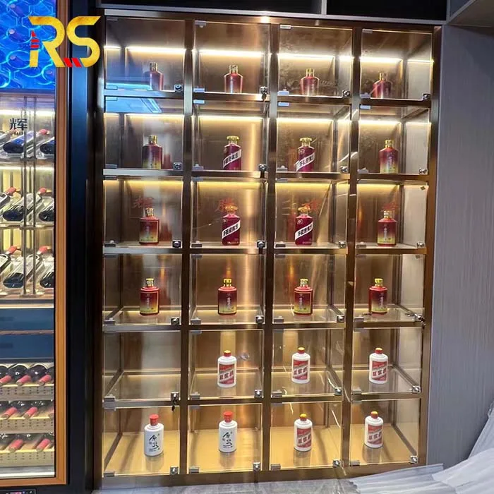 Foshan Risen Stainless Steel Luxury Glass Door Built-In Wine Cabinet Bar Living Room Furniture