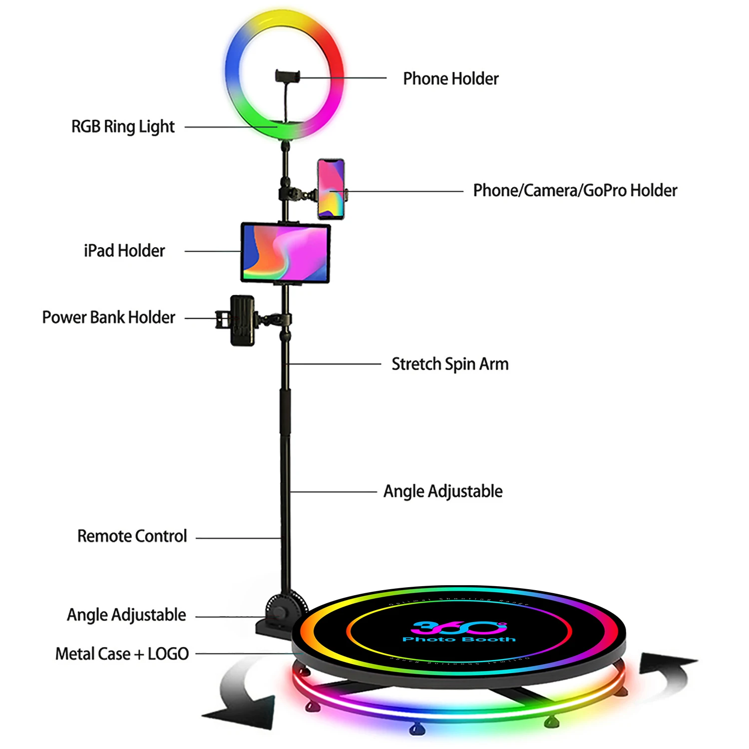 2024 New Style 360 Photo Booth Professional Lighting Camera 360 Photo Booth Shooting Remote Control 68cm For Events