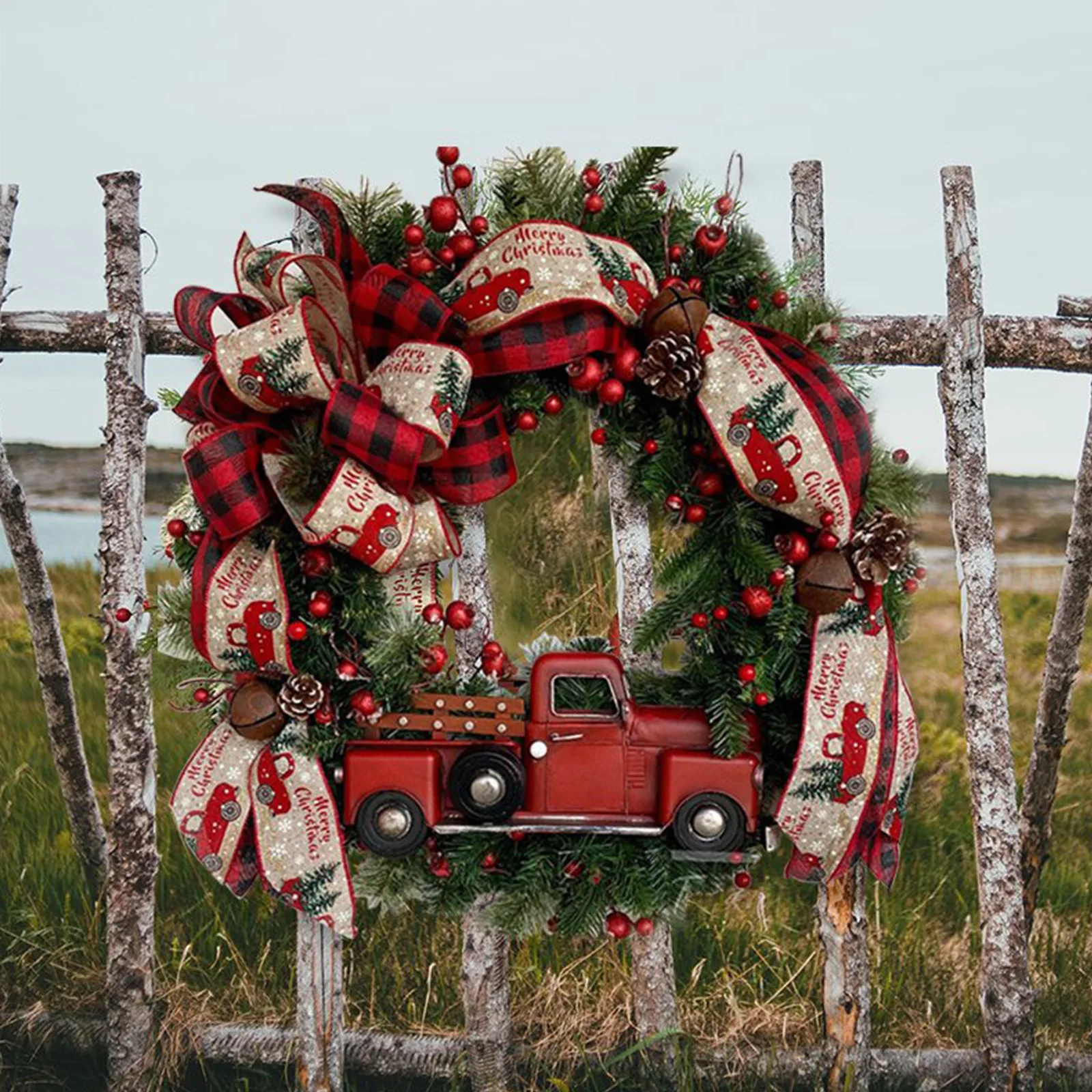 Cross Border Christmas Garland Red Truck Buffalo Plaid Garland Plaid Garland Decoration Christmas Gift