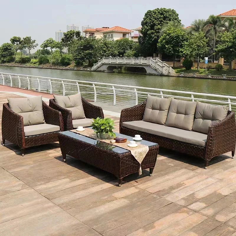 Открытый диван Патио Сад отель креативный ротанг бамбуковый диван чайный столик набор открытая терраса современная мебель из ротанга