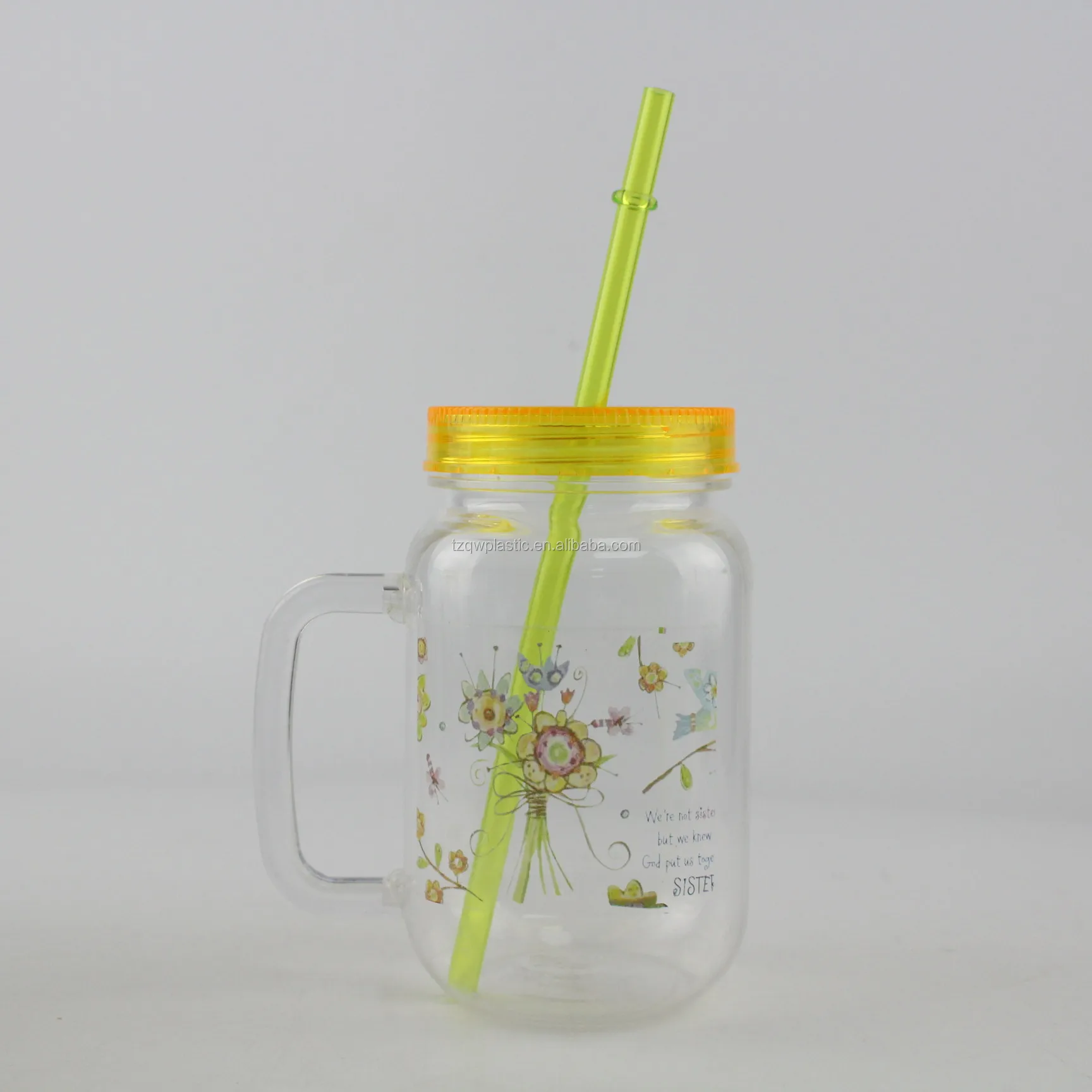 Mason Jar with handle with Straws and Metal lid. 16 Oz/400ml. Each. Old Fashion Drinking Glasses