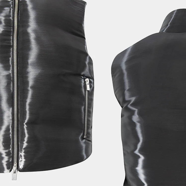 Custom Crop Fit Zipper Puffer Quilted Liquid Metal Down Vest Men