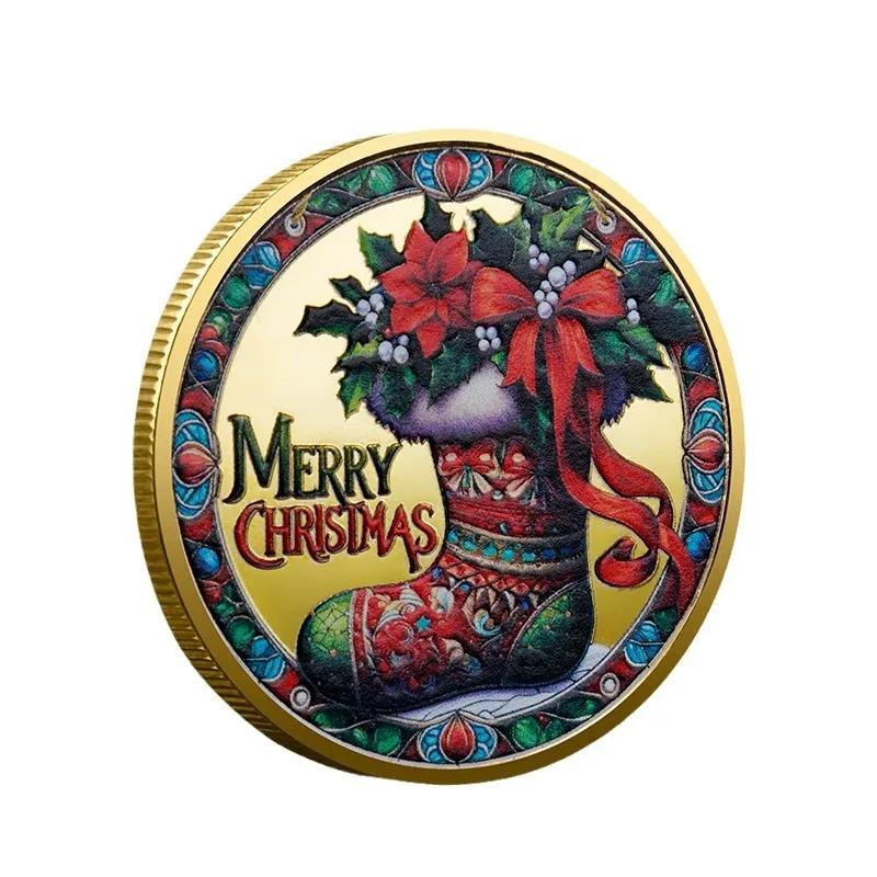 Custom Wholesale Santa Claus Relief Rare Commemorative Marry Christmas Stocking Small Gift Coin Colored Gold Silver Coins