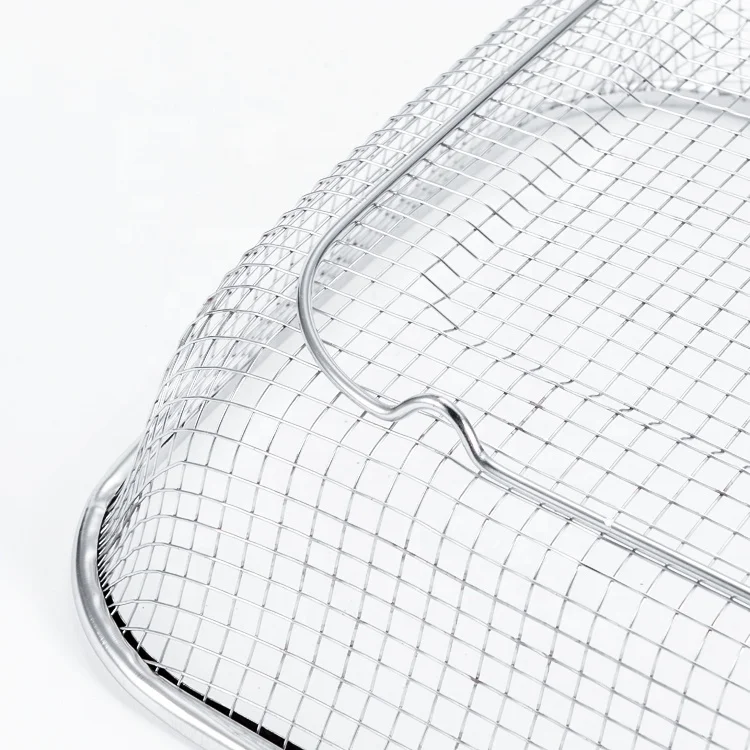 Stainless Steel Mesh Net Strainer Basket with a Wide Rim, Resting Feet and Handles
