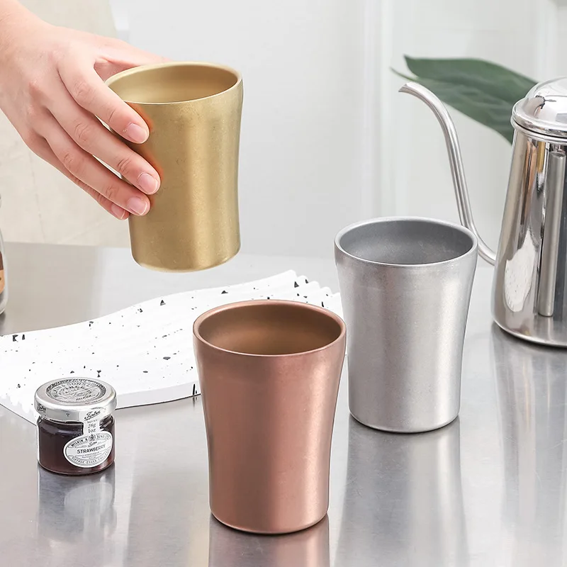 Custom logo 280ml portable double wall espresso cup metal travel stainless steel insulated drinking cup