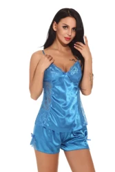 Sky blue, naturally draped and lightly cooked sleeveless satin fantasy nightdress luxury