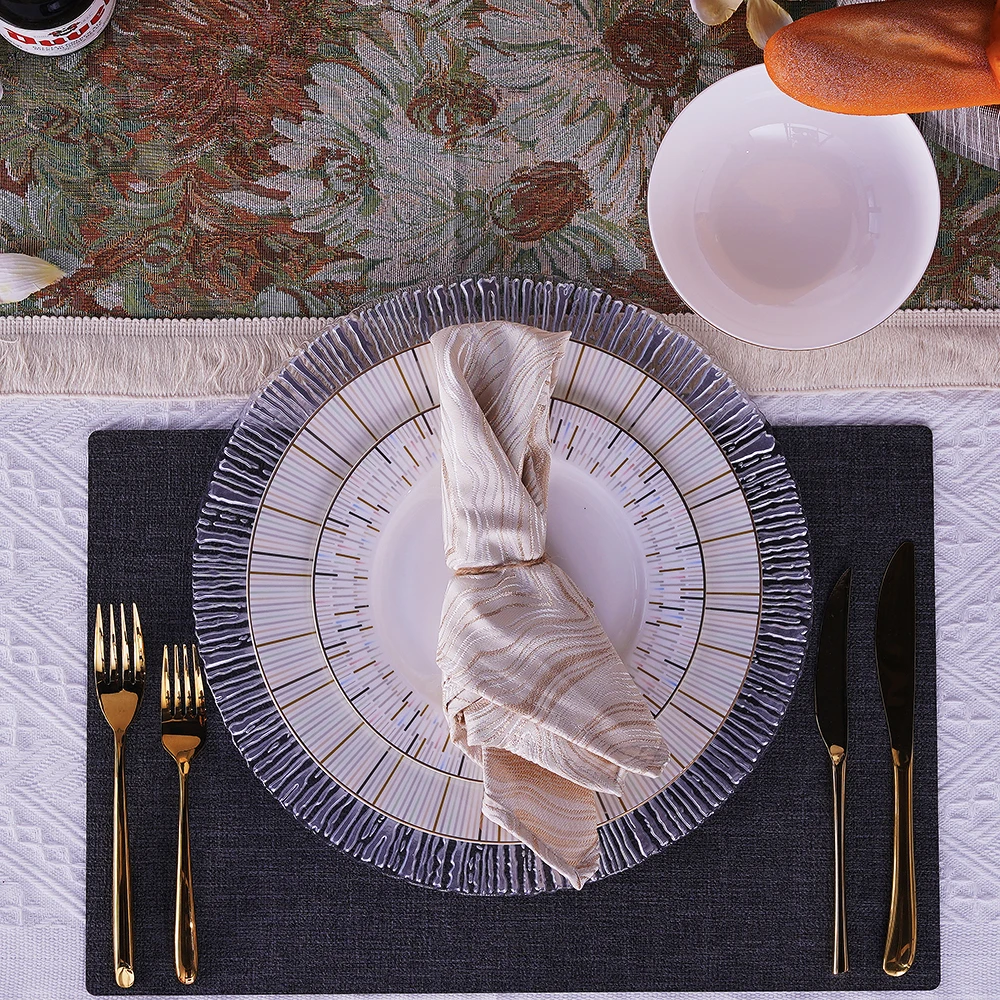 Wholesale Bone China Tableware Elegant Dinner Set Golden 4-Piece Plates Ceramic Dinnerware For Wedding&Party&Rental