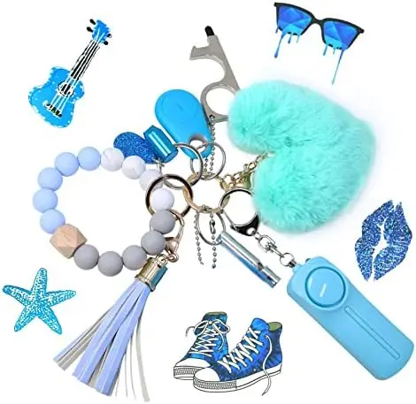 Customized Factory Price Silicone Key Ring Bracelet Elastic Beaded Keychain self defense metal stick keychain For Girls