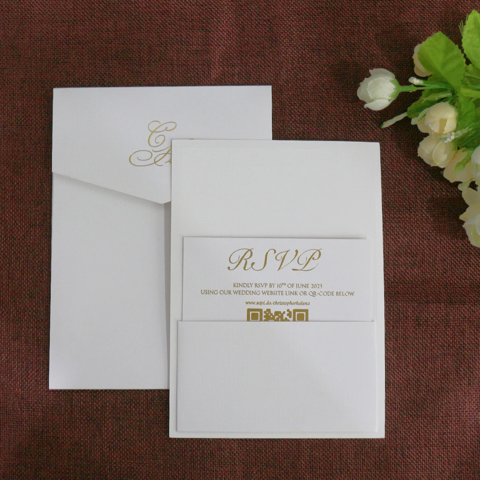 Elegant Linen Paper Christian Wedding Invitation Invite Card For Marriage With RSVP Card And Pocket