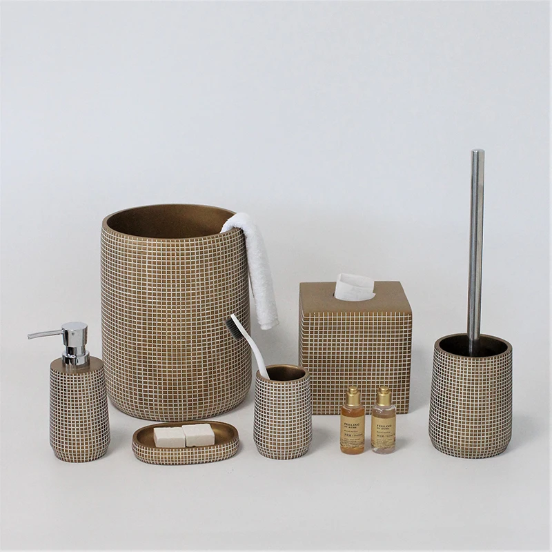 2021 new design buy cheap 5 piece 3 piece polyresin  toiletries sets Resin Bathroom Accessory Set resin bath sets