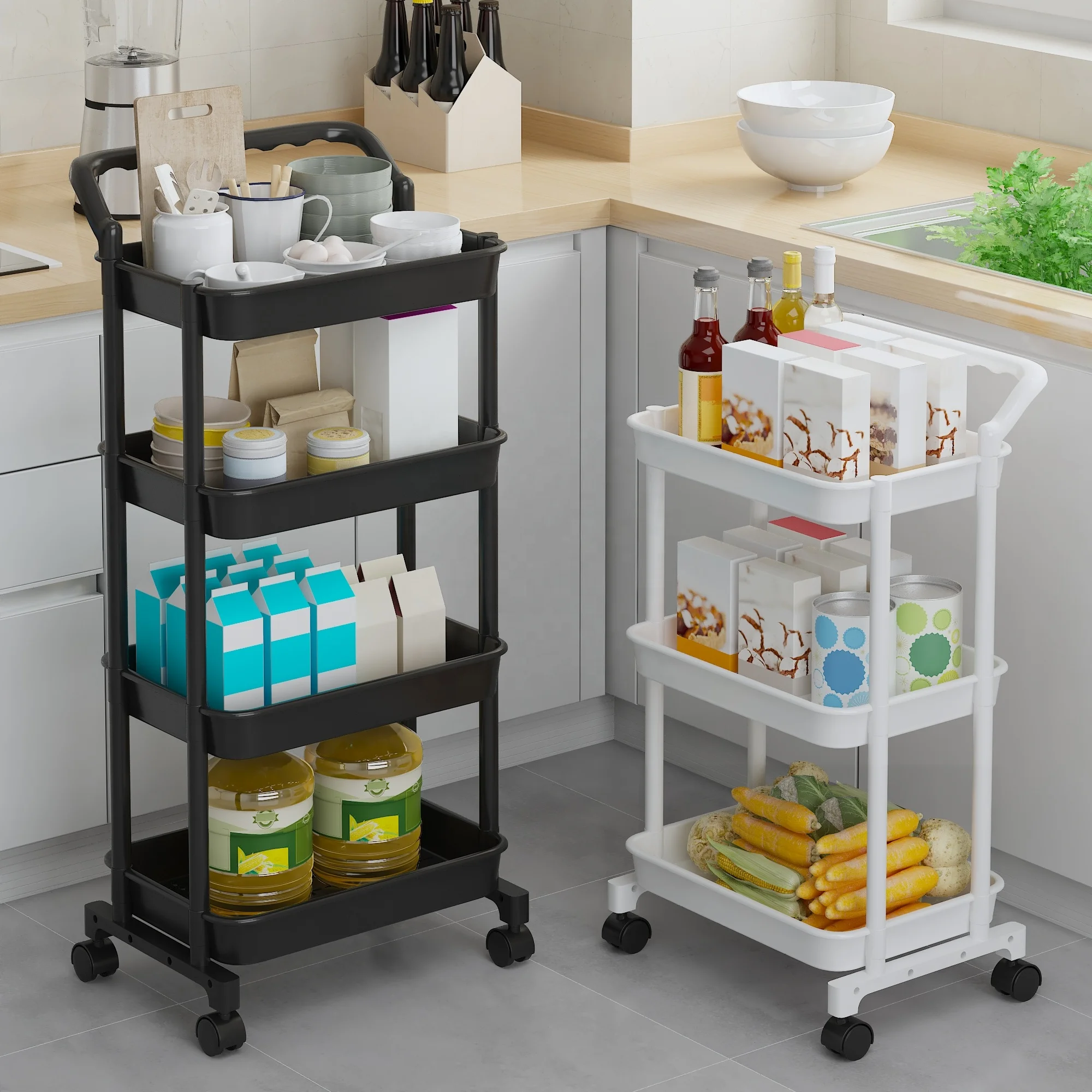 4-Swivel Wheel Metal Storage Utility Cart Lightweight 3-Tier Trolley for Kitchen & Bathroom Garden & Grocery Use