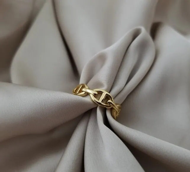 Hot Selling Stainless Steel Ring Jewelry Handmade Minimalist Chain Ring PVD Gold Marine Link Chain Ring