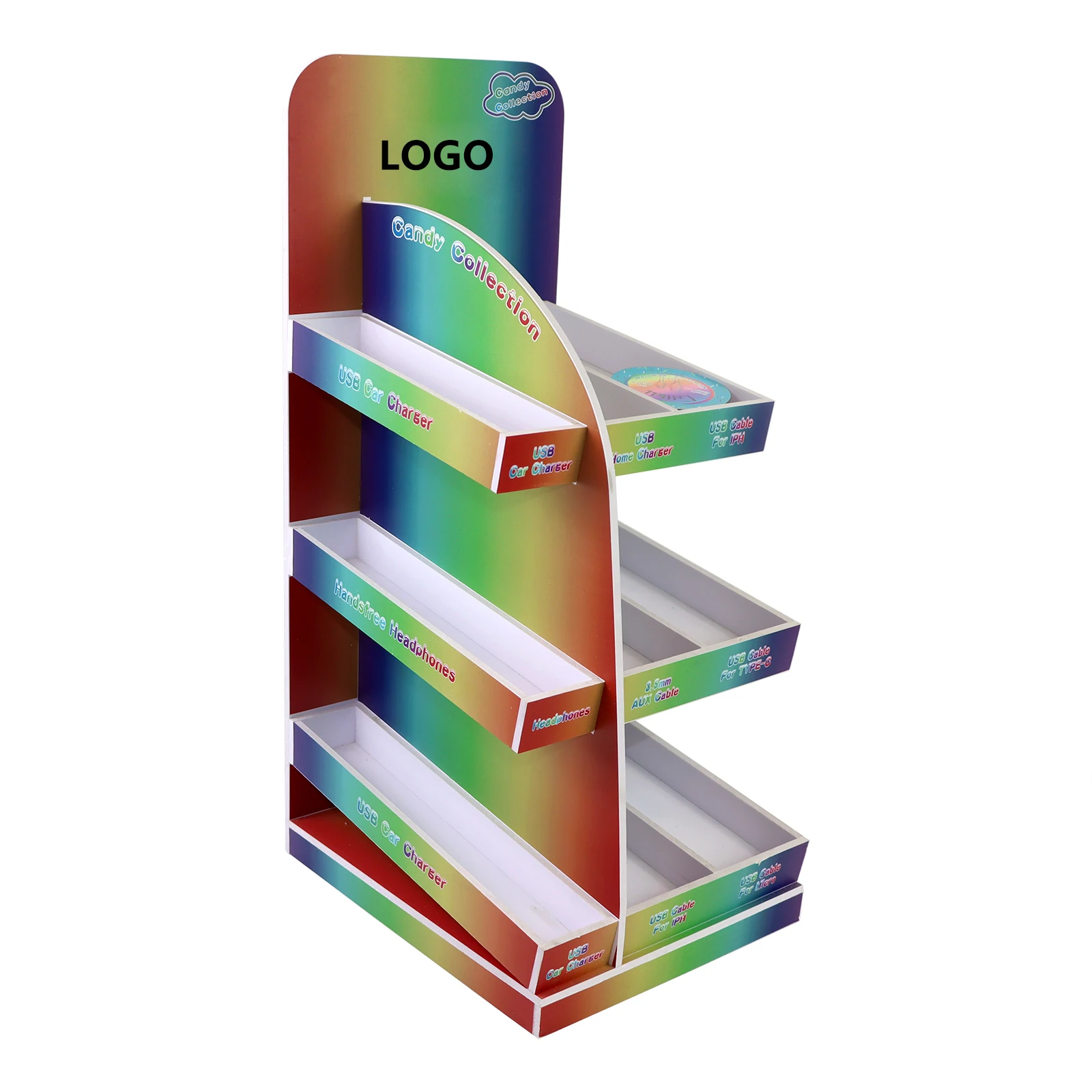 Costom supermarket promotion food/lip gloss cardboard display stand and department store black/pink display racks