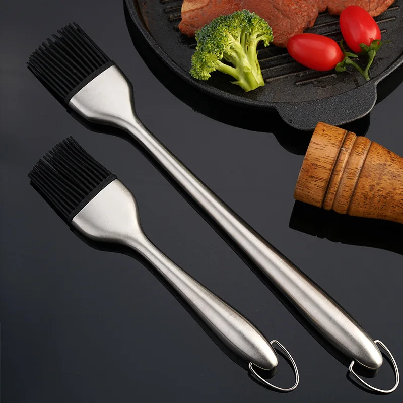 Kitchen utensils Silicone brush Stainless steel long handle barbecue brush food grade pastry tools with Hollow handle