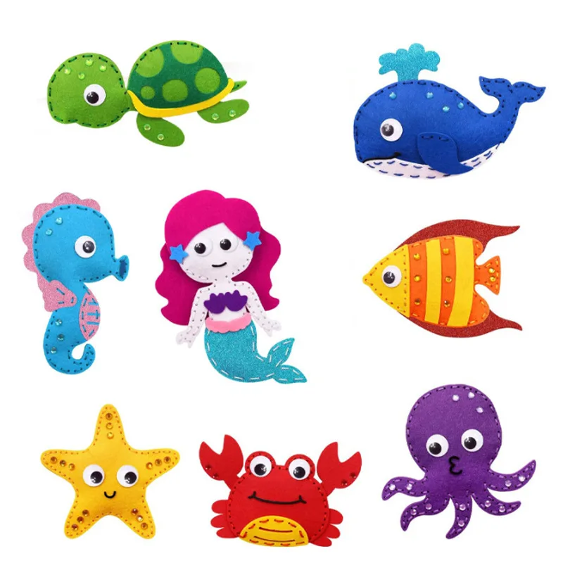Children Felt Plush Animals DIY Craft Kit Educational DIY Sewing Toys Felt Sewing Set for Kids with Bag