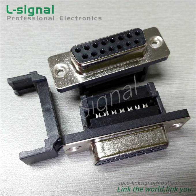 Black IDC Flat Cable Type D Subminiature D Sub 15 Pin Socket Connectors
