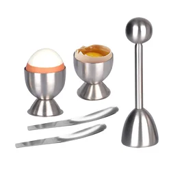 Egg Cutter Topper Set Egg Cracker for Soft & Hard Boiled Eggs Include 2 Egg Cups, 2 Spoons, 1  Eggs Topper Cutter