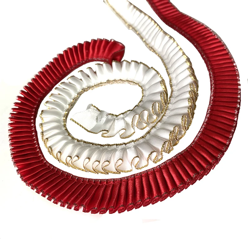 custom polyester single side satin box knife pleated trim fabric gathered ribbon ruffled lace trim for rosette gift wrapping