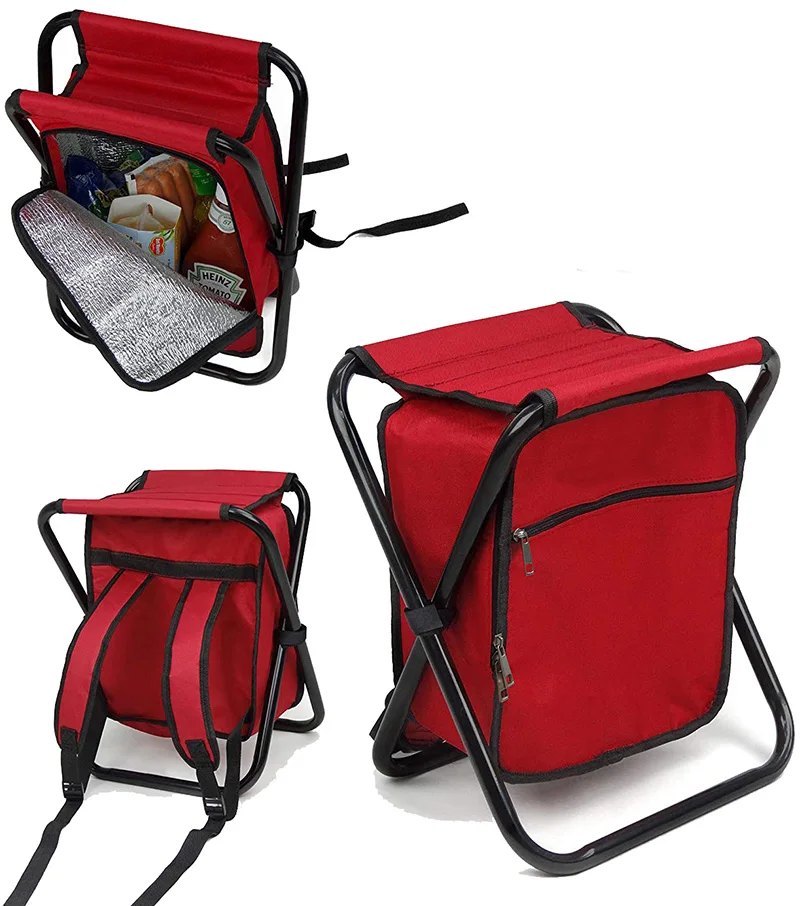 Folding 3 in 1 beach chair with ice bag,Fishing Multifunction Collapsible Camping Seat,Folding Stool Backpack with Cooler Bag