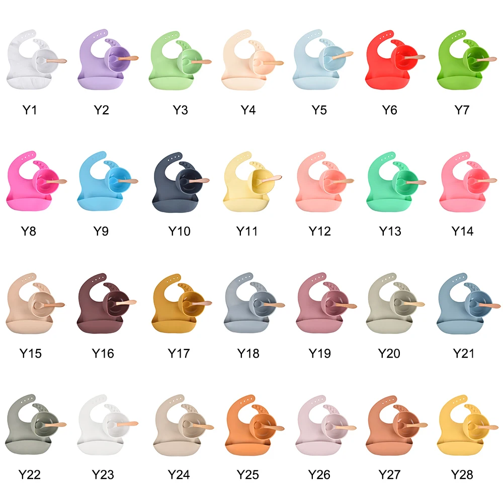 Ручек 28 цветов премиум класса Детские чаши нагрудники ложки 3 штуки в упаковке по индивидуальному заказу Силиконовые Детские принадлежности для кормления набор Экологичные детские товары