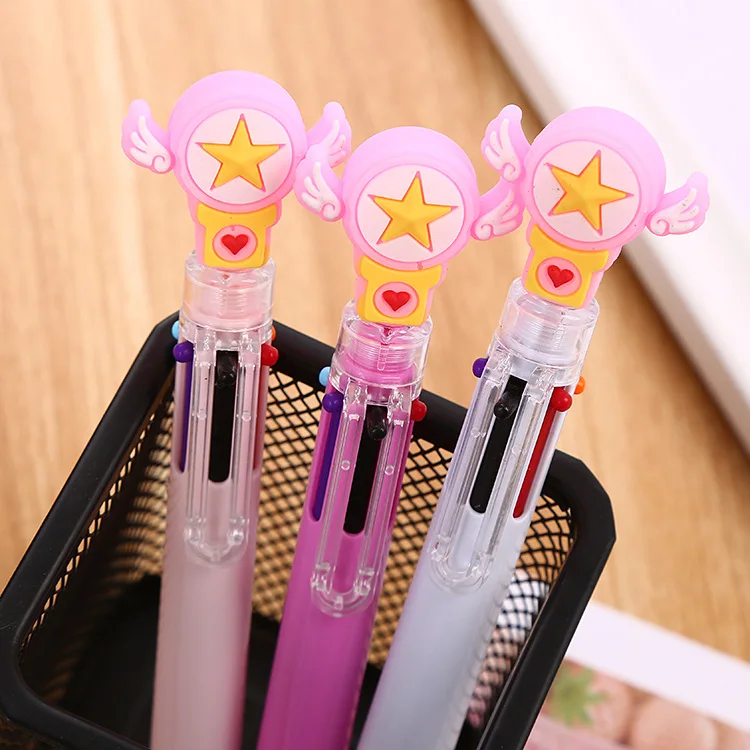 Custom Logo Promotional 0.5mm 6 In 1 Multicolor Ink Ball Point Pen Multi Function 6 In 1 Color Pen For School Office Supply