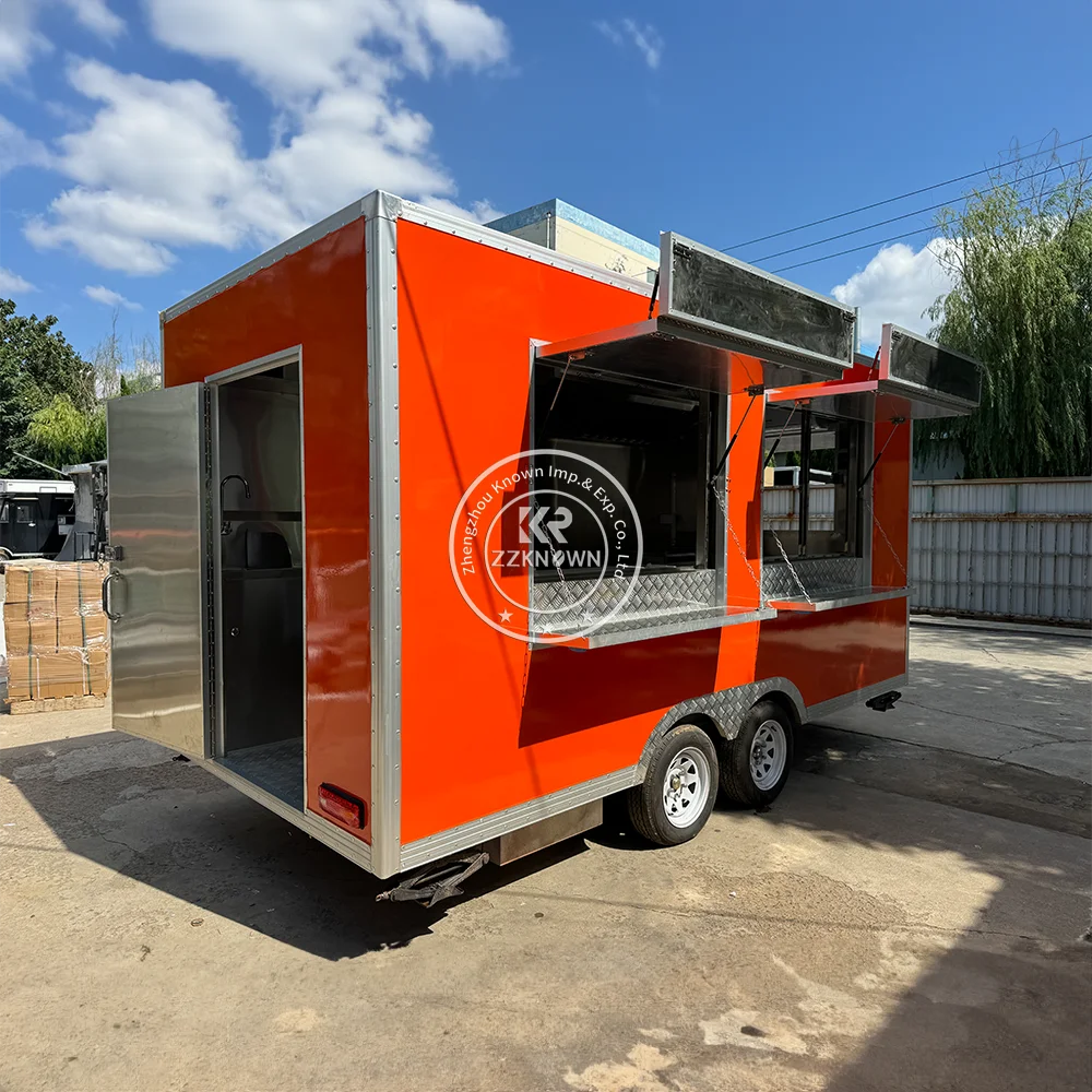 4.5m Bright Red & Orange Square Food Truck with American Chimney and Tri-Fold Selling Window dessert food trucks for sale
