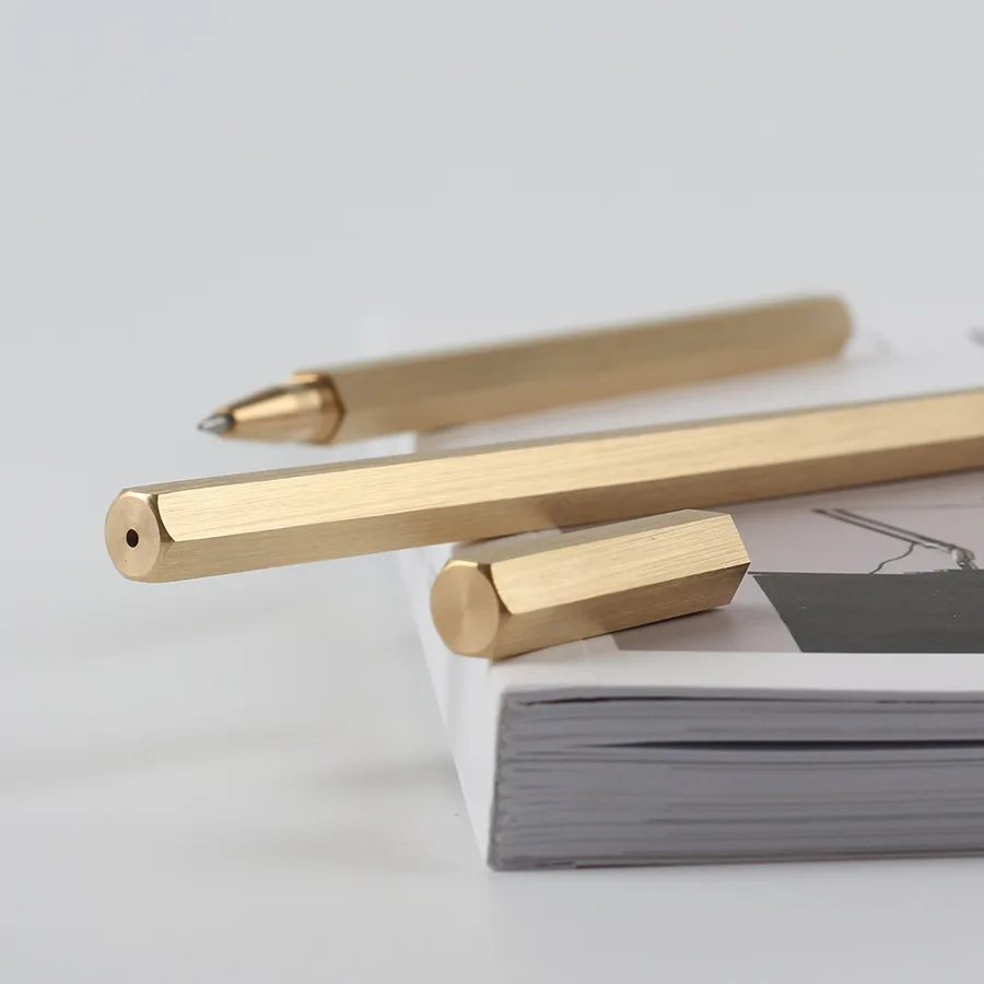 BECORA Six-Edge Solid Brass Pen, Luxury Writing Tool Pocket Pen Ballpoint Signature Pen for Business Gift, Family and Friend